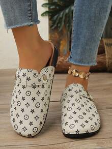 Women's Adjustable Metal Square Buckle Star Pattern Round Toe Closed Toe Flat Half-Slipper Casual Commute Spring Summer Beige PU - Beige - View 1