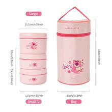 Mesuca Portable Reusable Insulated Lunch Box Set, Food Storage, Disney Lotso Bear Character Print, Pink, Insulated & Leak-Proof, Suitable For School, Office, Camping, Picnic, 3-Piece Food Container Set, 1 Set - Hot Pink - View 5