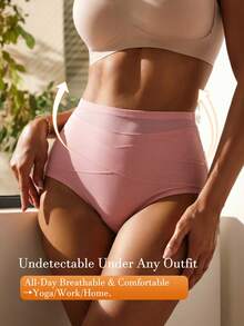 1pc Plus Size High Waist Breathable Ice Silk Fabric Shaping Panties Mesh Cross-Knit Design Triangle Briefs - Dusty Pink - View 2