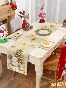 1件裝聖誕亞麻桌旗，Merry Christmas 桌布，雪人/馴鹿/聖誕樹圖案，桌巾，聖誕裝飾，聖誕佈置，聖誕夜背景裝飾，聖誕家居裝飾，Xmas 裝飾，聖誕餐桌裝飾，廚房餐桌裝飾，節日派對裝飾，冬季家居裝飾，室內/室外通用 - 彩色 - 查看 3
