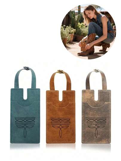 Western Style Boots Wallet Set | Leather Material, With Snap Closure And RFID Anti-Theft Function, Unisex, With Cash Pocket And Credit Card Slots