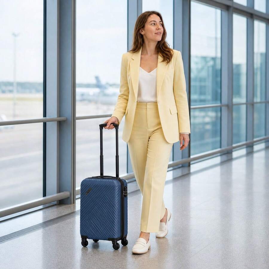16" ABS Diamond-Textured Carry-On Spinner Luggage, TSA Lock - Navy Blue - View 1