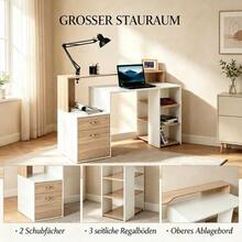 Multifunctional Desk With Drawers And Open Shelves, Compact Work And Study Table, Flexible Desk, Computer Desk (Desk Only) - 白色 - 查看 4