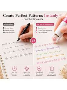6pcs Floral Outline Curve Pens, Different Line Shapes Colorful Linear Pens, Cute Aesthetic Stationery, Suitable For Note-Taking, Marking, Journaling, Student School Office Desk Decoration, Perfect For Halloween And Christmas - View 7