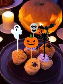 10PCS Halloween Fruit Forks, Party Decoration Cake Dessert Forks, Toothpicks, Dessert, Pastry, Pumpkin, Party Gathering Decoration, Multi-Color Random - Multi-color Halloween Fruit Forks 10pcs - View 8