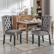 Grey Dining Chairs Set Of 2 With Oak Legs - 灰色 - 查看 2
