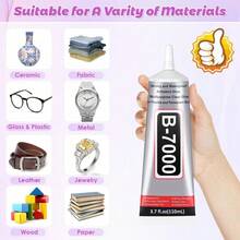 110ml B7000 Clear Super Glue, Rhinestone & Jewelry Making Craft Glue With Precision Tip, Bedazzling Kit Supplies For DIY, Shoes, Crafts, Jewelry, Headband, Brooch, Setting, Diamond, Earrings, Pendant, Super Strong Bonding Agent - 110 ml - 查看 3