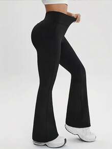 Leggings De Mujer, Leggins Deportivos De Mujer De Cintura Alta, Push Up, Levanta Glúteos, Control De Abdomen, Elásticos, Para Yoga, Fitness, Gimnasio y Uso Diario - Pantalones acampanados negros - Ver 3