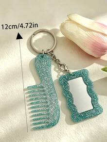 Acrylic Glittering Heart-Shaped Mirror, Comb Set, Keychain, Bag, Pendant, Exquisite Essential Makeup Items For Girls - Love - View 4