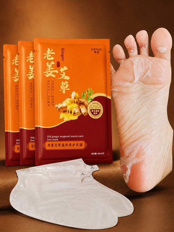 10pcs Ginger & Mugwort Foot Exfoliating Mask Socks, Remove Dead Skin Foot Mask, Moisturizing & Hydrating Foot Care, Herbal SPA Foot Care Socks, Suitable For Dry & Rough Feet, Make Feet Soft & Smooth, Home Gift Foot Care Set, 1 Pack/2 Pairs