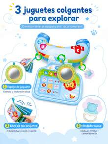 Almohada de entrenamiento para levantar la cabeza del bebé, diseño de consola de juegos, incluye mordedor, libro de tela y espejo, juguete educativo temprano. - Azul - Ver 3