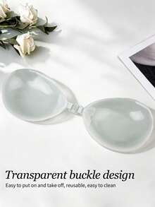 1pc Women's Invisible Seamless Silicone Bra, Lifting & Gathering, Minimalist, Nude Color, Nipple Covers For Wedding Dress Occasions - Clear - View 4