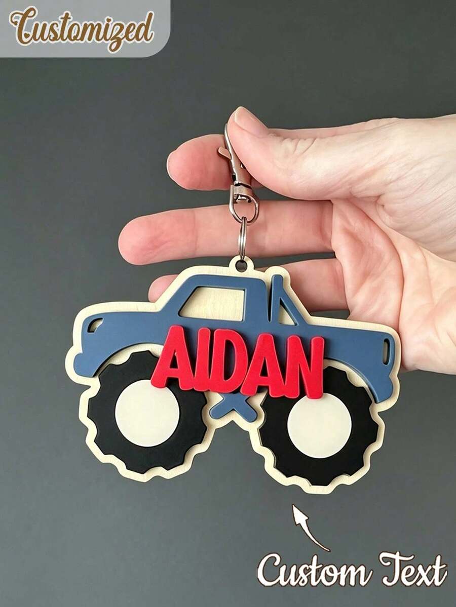 2D Flat Personalized Name Truck Shaped Keychain, Customized Name Men's Truck Keychain, Men's Keychain Gift, Customized Father's Day Holiday Keychain Gift - Multicolor - View 1