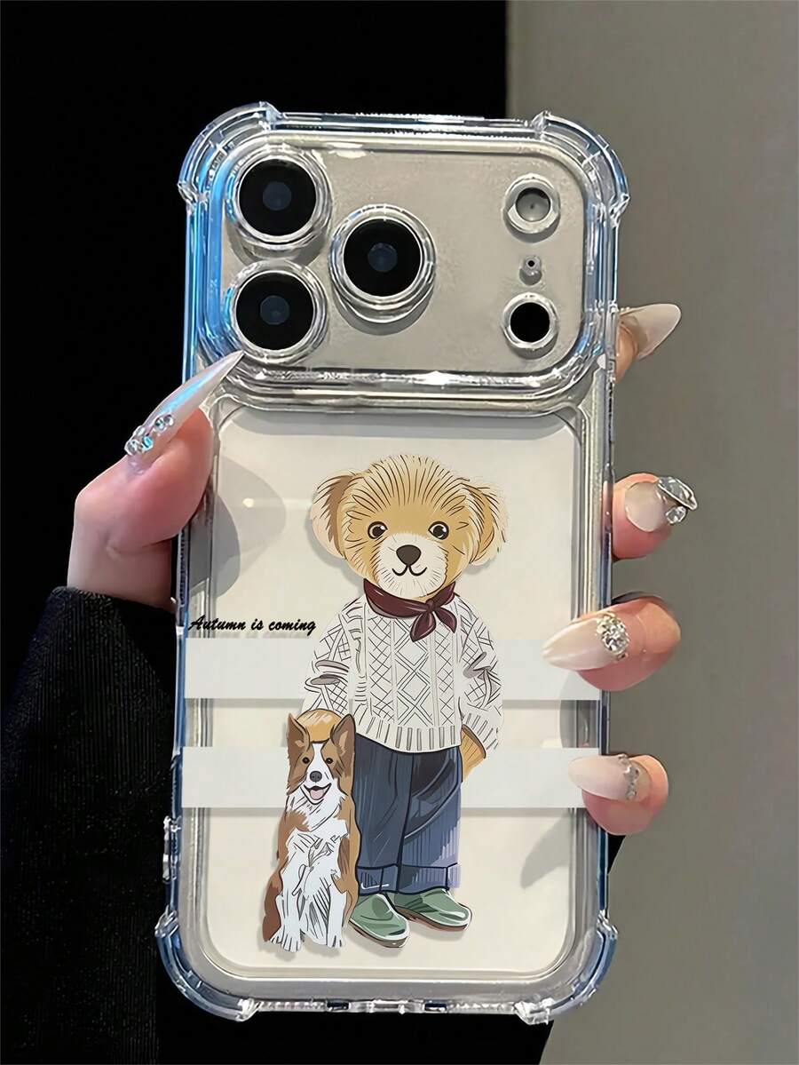 4-Corner Air Cushion Shockproof Transparent Phone Case, Knitted Sweater Printed By Corgi Dog And Autumn Teddy Bear, Soft TPU Transparent Protective Case With "Autumn Is Coming", Scratch Resistant Cute Cartoon Phone Case, Cute Autumn Gift, Suitable For IPhone 18/18 Pro/18/Pro Max17 Pro Max/17 Air/17/16 Pro Max/16/15 Pro Max/15/14/13/12/11 Series - Multicolor - View 1