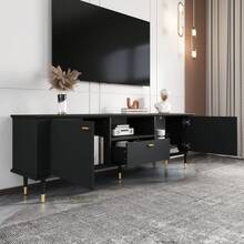 TV Stand With Open Shelves And Drawers - Black - 黑色 - 查看 9