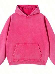 Men's Washed Distressed Pocket Hoodie Vintage Oversized Hoodie Acid Wash Cotton Pullover Hoodies For Streetwear Sweatshirts - Street Fashion - 粉色 - 查看 11