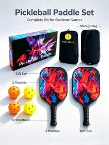 HTPICK 1 Set Fiberglass Pickleball Paddle Gift Box, Includes 2 Paddles, 4 Balls, 1 Bag, UV High-Definition Pattern Ultra-Lightweight Paddles, Fast Hitting, School Club Gym Sports Equipment Entertainment Training - Multicolor - View 5