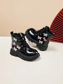 Baby Girls Fashion Colorful Butterfly Short Boots Soft Sole Comfortable - Black - View 2