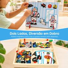 Lousa Magnetica 3 Em 1 Infantil Imã Educativo Madeira Pedagogico Com Canetinha - Azul bebê - Visão 7
