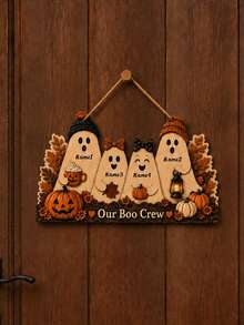 Custom Name Ghost Family Wooden Sign, Spooky Cute Door Hanger, Personalized Halloween Wall Plaque For Entryway Decor, Customized Family Name Sign, Customizable Autumn Home Accent, Front Door Decor, Fall Holiday Gift, Halloween Home Decor, Family - Multicolor - View 6
