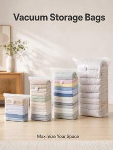 No Pump Needed 3D Vacuum Compression Storage Bags, Thick Transparent For Bedding & Clothing Compression Bags For Clothes Space Saving Wardrobe Organizer 3d Vacuum Seal Bags For Duvets Travel Compression Sacks Dorm Storage Supplies - Multicolor - View 3