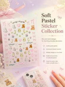 1 Set Soft Pink Heart Bear Decorative Stickers, Bear, Floppy Ear Rabbit, Bow & Dessert Heart Patterns, Suitable For Digital Shell Storage Box Decoration, Create A Soft And Sweet Girly Atmosphere - Pink Heart Teddy Bear - View 2