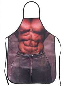 1pc Muscular Man Design Apron, Durable Polyester Full Coverage Kitchen Apron, Suitable For Baking And Cooking, Fashionable For Home Use, Perfect Gift For Couples, Baking Apron | Fashion Apron | Adjustable Apron, Women's Apron - Gray Pants - View 3