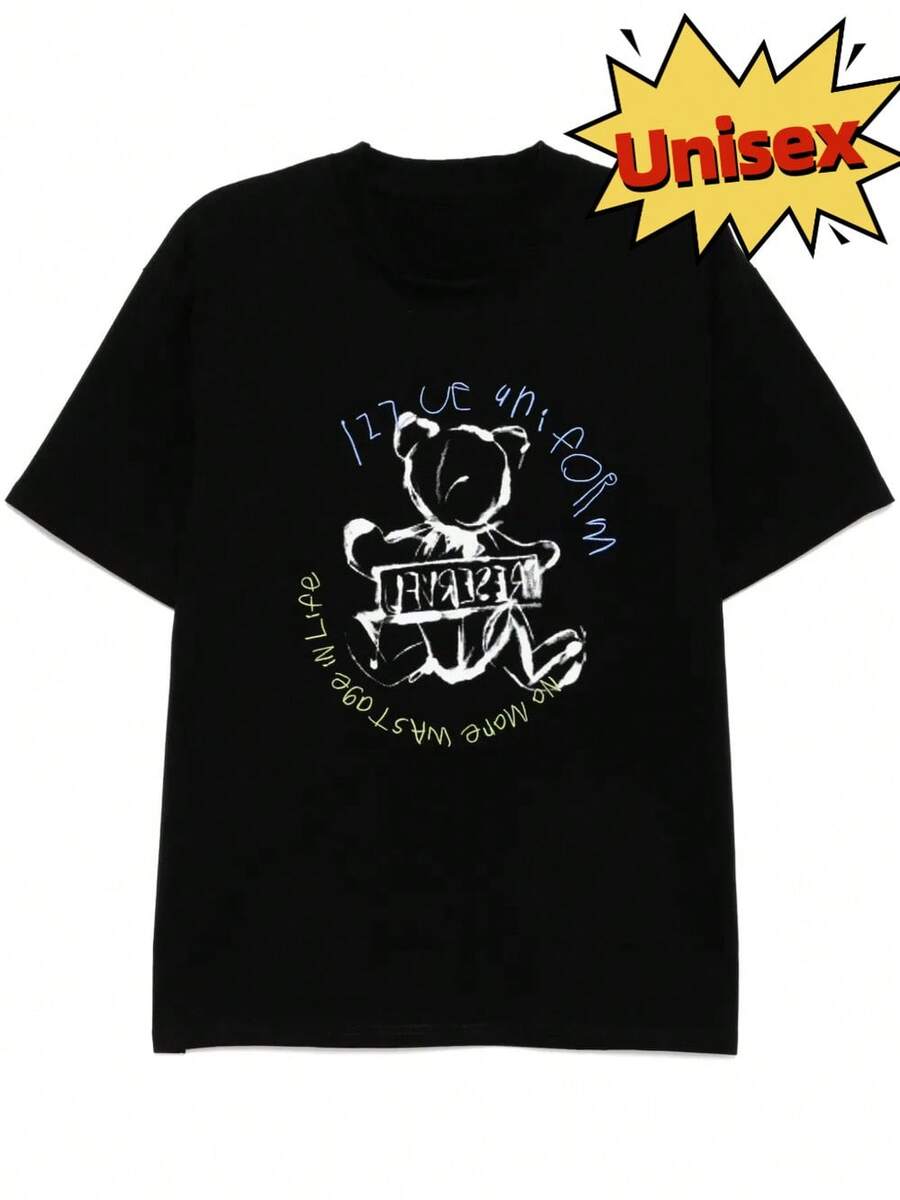 Streetwear T-Shirt Autumn Izzue Graphic Print Tee Unisex - 黑色 - 查看 1