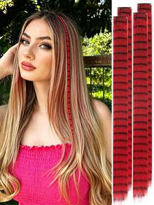 4pcs Leopard Print & Striped Hair Extensions, 20 Inch Colorful Long Straight Clip-In Hair, Suitable For Women's Daily Wear, Party, Halloween And Other Holidays - Multicolor - View 17