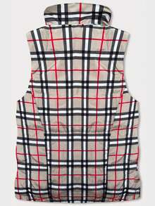 Women's Reversible Vest, 2-In-1 Sleeveless, One Side Plain, One Checkered. Loose Fit. - Coral Orange - View 8