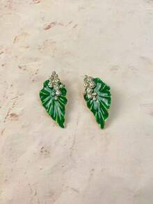 ZR 1 Pair Enamel Leaf Rhinestone Elegant Dangle Earrings, Women's Daily Party Wedding Fashion Jewelry - Enamel Leaf Earrings - View 10