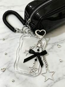Retractable Star Card Holder Keychain, Durable Transparent ID Card Holder Set With Detachable Wipeable Sliding Cover, Key Ring And Detachable Lanyard/Pendant - Heavy Duty Transparent Card Sleeve With ID Window And Card Slot, Suitable For School, Office, Events, Campus Essential, Stylish Design With Star Bow Decoration, Heart Buckle, Can Store ID Card, Bank Card, Transit Card And Keys, Campus Commute Essential ID Protection Sleeve, Student Campus Commute Essential, Practical And Fashionable,Travel Essential - Multicolor - View 2