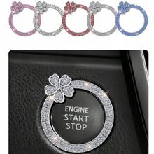1pc Flower Rhinestone Car Engine Start Stop Button Ring, Bling Crystal Floral Push Start Button Cover Trim, Cute Car Interior Accessories For Women - One-touch Start Decorative Ring Flower Design - View 2