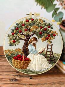 Embroidery Kit: Flower Couple For Adult Beginners. Includes Manual, Printed Fabric, Hoop, Needles, Threads & Stitch Guide. Great Home Gift For Women. Size: 15x15cm/5.9in Or 20x20cm/7.9in. - Flower Couple - View 9