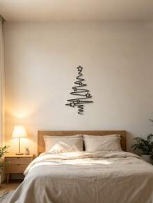 Christmas Tree Line Decoration - Holiday Decor, Suitable For Indoor And Outdoor Use, Elegant Black Metal Tree With Star Decoration, Perfect For Living Room, Patio Or Garden, Christmas Wall Decor - Black - View 6