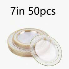 50/25/12/2PCS Hammered Pomegranate Dinner Plates, Double-Layered Gold Rim, Transparent Bottom With Gold Rim, Elegant Dessert Plate, Pasta Plate, Pizza Plate, Cake Plate, Salad Plate, Size 7.5 Inch/10.25 Inch, Reusable And Easy To Clean, Suitable For Outdoor Use, Party, Birthday, Wedding And Holiday Occasions. - Multicolor - View 17