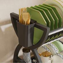1pc Kitchen Storage Rack Holder For Drying Dishes, Bowls, Utensils, Double Layer Cutlery Organizer - Multicolor - View 7