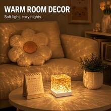 USB Powered Rainbow Aurora Water Ripple Projection Smart Light, Smart Rotating Multicolor Lighting Effect, Touch-Sensitive Color-Changing Ice Crystal Cube Ambient Lamp, Bedroom Bedside Desktop Decorative Night Light - Square Water Ripple - View 9