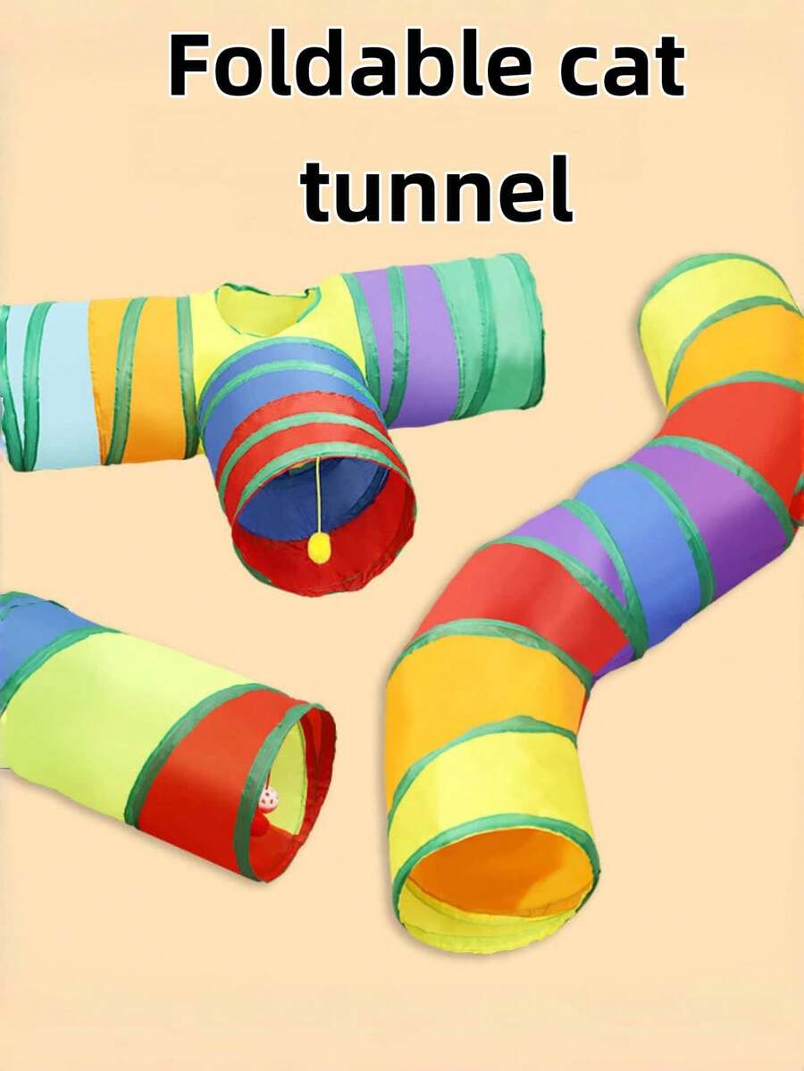 1pc Rainbow Foldable Cat Tunnel, Collapsible Pet Crinkle Tube, Interactive Game Toy For Kittens, Puppies, Rabbits, Ferrets, Indoor Exercise Hiding Training Play House With Handle