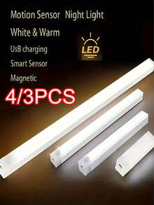 4/3pcs Motion Sensor Under Cabinet Lights, Magnetic Rechargeable LED Closet Light, Warm & White Dimmable Stick‑On Night Light, No‑Drill Sensor Lamp For Wardrobe, Staircase, Bedroom, Kitchen - 50 cm - View 3