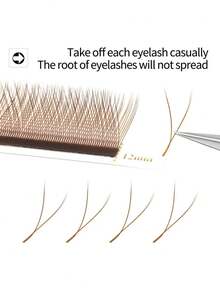 XIUSUZAKI 12Rows Brown Lashes YY Fairy Eyelashes Extension D Curl Pre-Made Eyelash Cluster Natural Look Individual Lashes Elongated Winged Lashes Suitable For Professional Eyelash Cluster Travel, Gifts, Parties, Cosplay - D - View 3