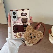 3D Dessert Coffee Bear Leather Texture Phone Case With Plush Bear Lanyard For Samsung Galaxy Z Fold3/Galaxy Z Fold4/Galaxy Z Fold5/Galaxy Z Fold6/Galaxy Z Fold7/8 Retro Cute Foldable Screen Protective Shell - Multicolor - View 8