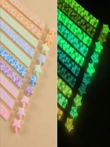 210pcs Glow-In-The-Dark Star Paper Strips, Foldable Fluorescent Lucky Star Paper, Glow After Light Absorption, Handmade DIY Five-Pointed Star, Wish Jar Filler Material, Holiday Romantic Gift Decoration Stationery, Christmas Creative Project Material - Multiple Styles - View 2