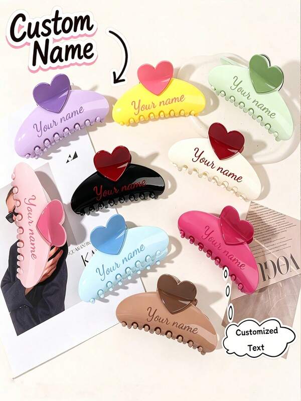 Custom Macaron Color Heart Hair Clip, High-Quality Customizable Hair Claw, Custom Hair Claw, Fashionable Matching Accessory, Cute Style Hair Claw, Back Head Bun Hair Clip, Hair Accessory Hair Clip. Daily Fashion Headwear, Autumn/Winter Hair Accessory. Suitable For Long And Short Hair, Summer Accessory, Perfect For Matching Accessory, Daily Commute, Dating, Suitable For Gifting To Friends, Family, Girlfriend.