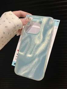 1pc Shiny Sequin Asymmetrical Water Ripple Pattern Glossy IMD Phone Case Compatible With IPhone 17 Pro Max 17 Pro 16 Pro Max 15 Pro Max 14 Pro Max 13 Pro Max 16 15 14 Plus 13 12 Pro 11 Cute Pink Glitter Soft Protective Cover Fashion Y2K Girls Gift - Mint Green - View 2