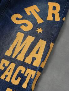 Casual jeans för pojkar från Street Life-serien med knappar, fickor och bokstavstryck, mångsidiga för vardagsbruk - Mediumtvätt - Visa 5