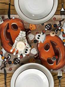 1 buah Taplak Meja Halloween dari Poliester - Bentuk Persegi Panjang dengan Motif , Lentera, dan Permen Jagung, Cocok untuk Dekorasi Meja Makan dan Pesta di Rumah - Khaki - View 5