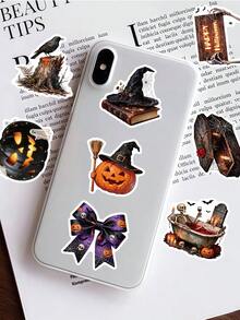51 Pcs Vintage Spooky Halloween Stickers, Dark Gothic Skeleton Pumpkin Ghost Witch Vinyl Waterproof Decals, Horror Aesthetic Stickers For Water Bottle, Laptop, Phone Case, Luggage, Journal, Halloween Party DIY Decor - Multicolor - View 3