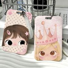 Macaron Color Big Eye Cartoon Girl Vertical Card Holder, Transparent Spring Ring Lanyard ID Badge Holder, Keychain, Student Back To School Stationery - Multicolor - View 2