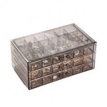 Caja de almacenamiento de joyas de acrílico transparente de 72 ranuras, diseño de compartimento de 3 capas, organizador de joyas apilable de gran capacidad, almacenamiento de clasificación - Multicolor - Ver 6